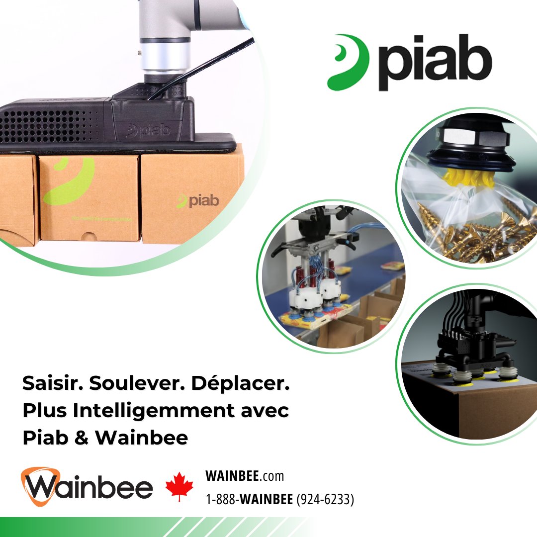 WainbeeLimited's tweet image. La technologie du vide et les outils EOAT transforment l’automatisation. @PIABUSA offre des solutions plus intelligentes et précises, et Wainbee les met à disposition des fabricants canadiens pour maximiser productivité et efficacité🍁1-888-WAINBEE | WAINBEE.com #Piab