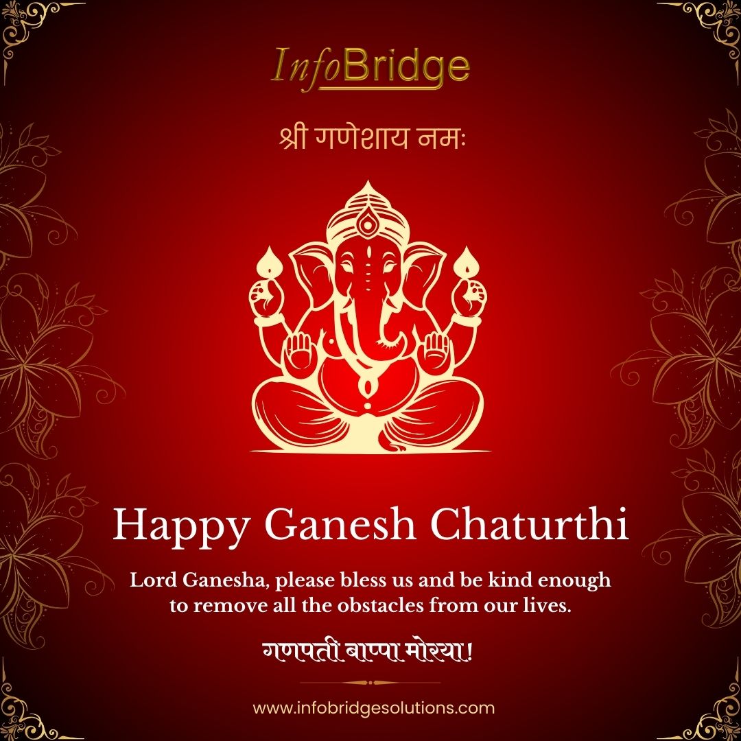 InfoBridgeTweet's tweet photo. "ॐ एकदन्ताय विद्महे वक्रतुंडाय धीमहि तन्नो बुदि्ध प्रचोदयात।"
May Bappa bless our lives with radiant divine energy, boundless creativity, profound wisdom and graceful new beginnings. 
Happy Ganesh Chaturthi!
#InfoBridgeSolutions #GaneshChaturthi #GanpatiBappaMorya #FestiveSeason https://t.co/ATYsmglx68