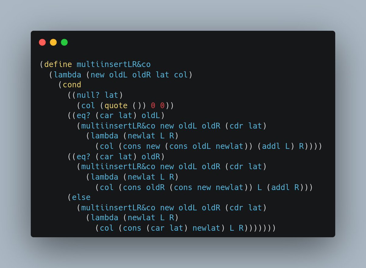 psionicalch's tweet image. Recursion + Collector functions are absolutely breaking my brain 💀🤯

#programming #lisp #scheme