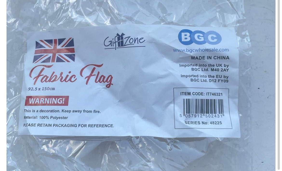 This explains why so many ‘patriots’ are flying their flags upside down.  

It’s upside down on the shitty packaging.