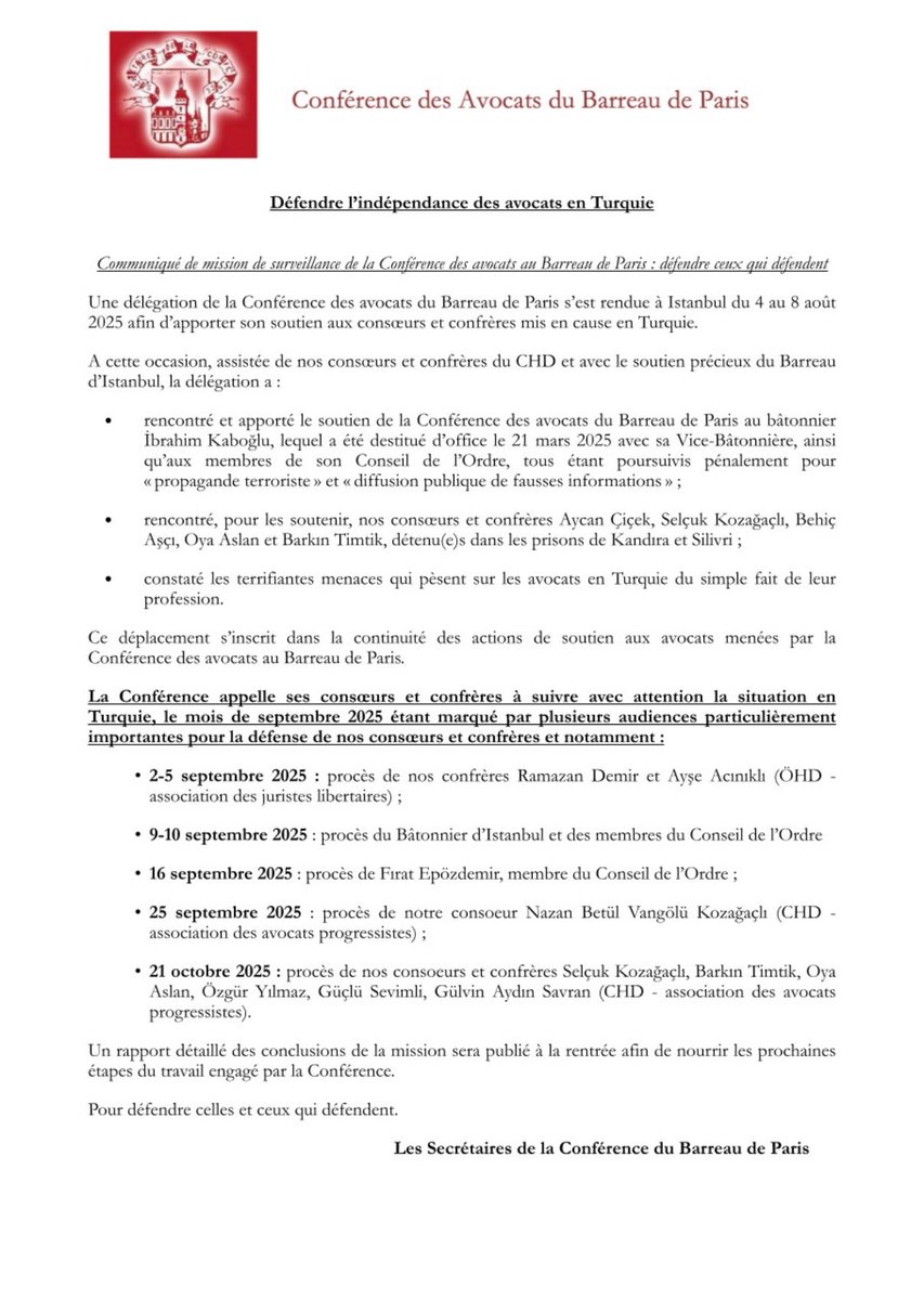 [COMMUNIQUÉ DE LA CONFÉRENCE DES AVOCATS DU BARREAU DE PARIS]

Pour défendre celles et ceux qui défendent.
