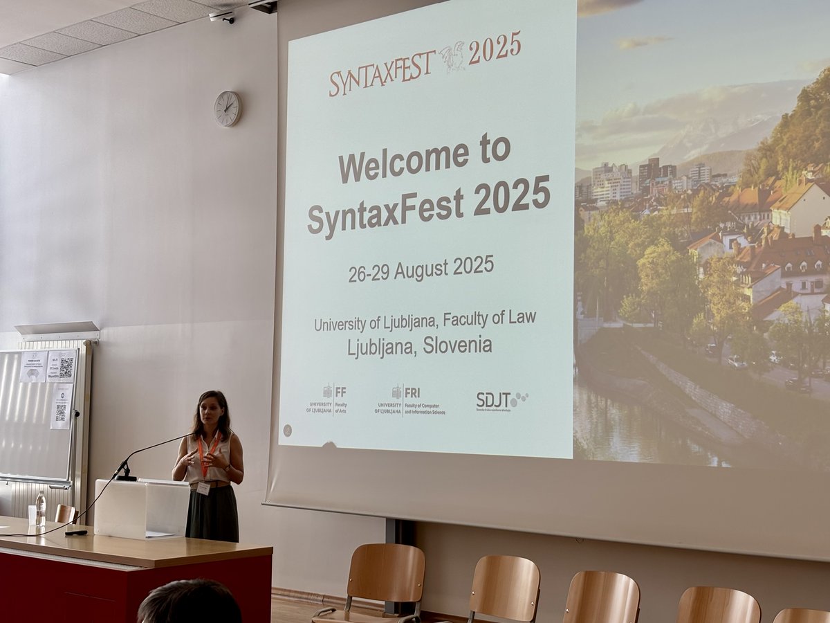 syntaxfest2025's tweet image. 🎉 SyntaxFest 2025 is officially open! 

Dr. Kaja Dobrovoljc, our lead organiser, kicked off the conference and welcomed participants from around the globe.

#SyntaxFest2025 #Linguistics #Ljubljana #Conference
