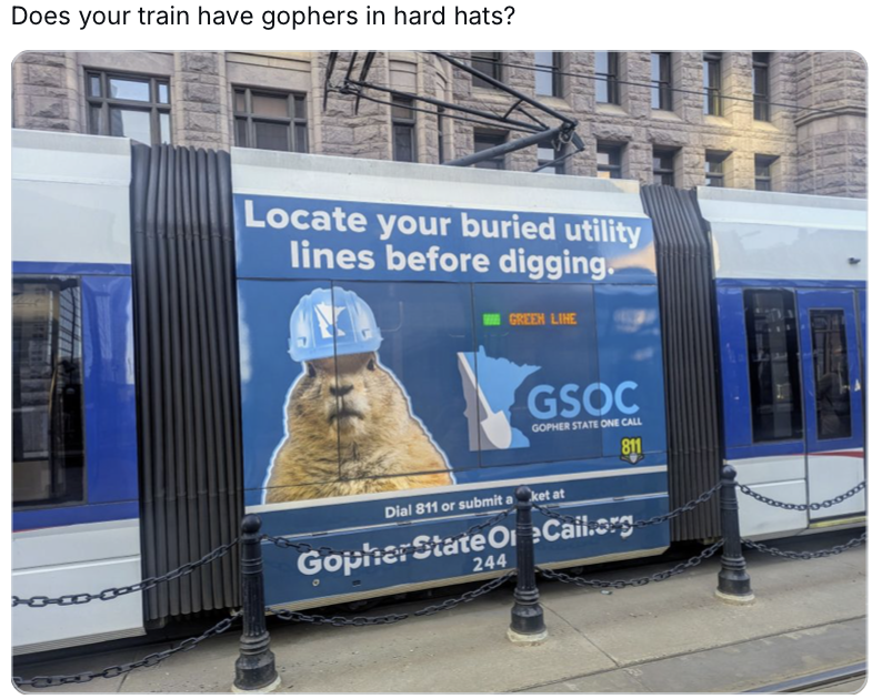 ECrowens's tweet photo. #gopher #rodent #bus #funnysign #advertising #funnyads #hardhats #publictransportation #commuter #commuting #commutinglife https://t.co/tV4pYuPGeU