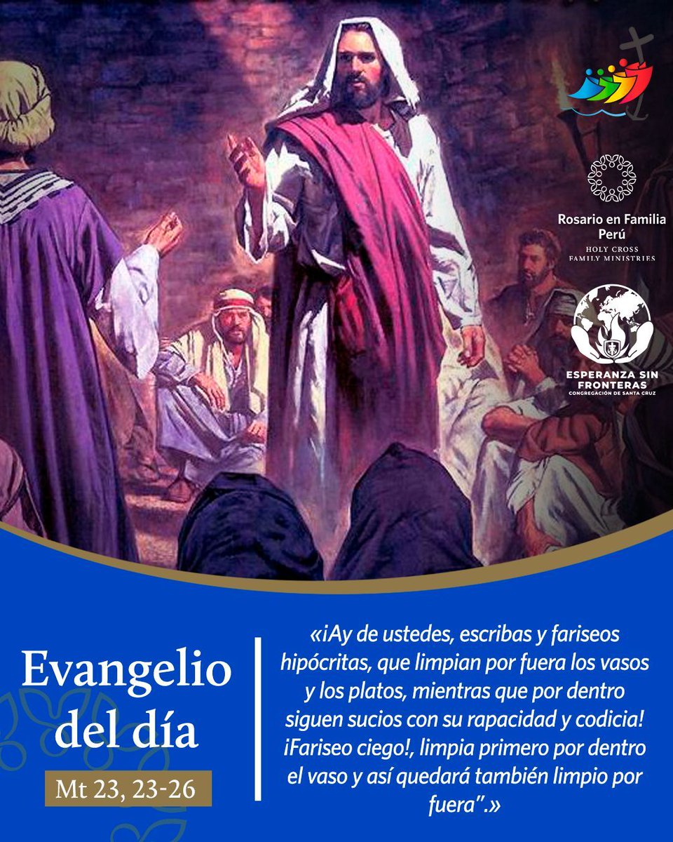 📖 #EvangelioDeHoy ✝️ Mateo 23, 23-26
En aquel tiempo, Jesús dijo a los escribas y fariseos: “¡Ay de ustedes, escribas y fariseos hipócritas, porque pagan el diezmo de la menta, del anís y del comino, pero descuidan lo más importante de la ley, 1/3 🧵