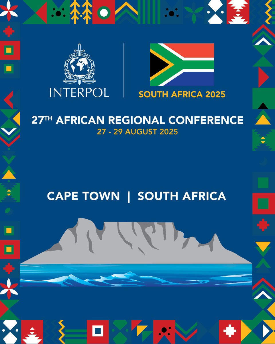 Cape Town 🇿🇦 is hosting INTERPOL’s 27th African Regional Conference this week.

On the agenda:
🔹Strategic priorities in the fight against crime in Africa
🔹Tackling organized crime and security threats
🔹Enhancing policing capabilities across the region

Follow us for updates.