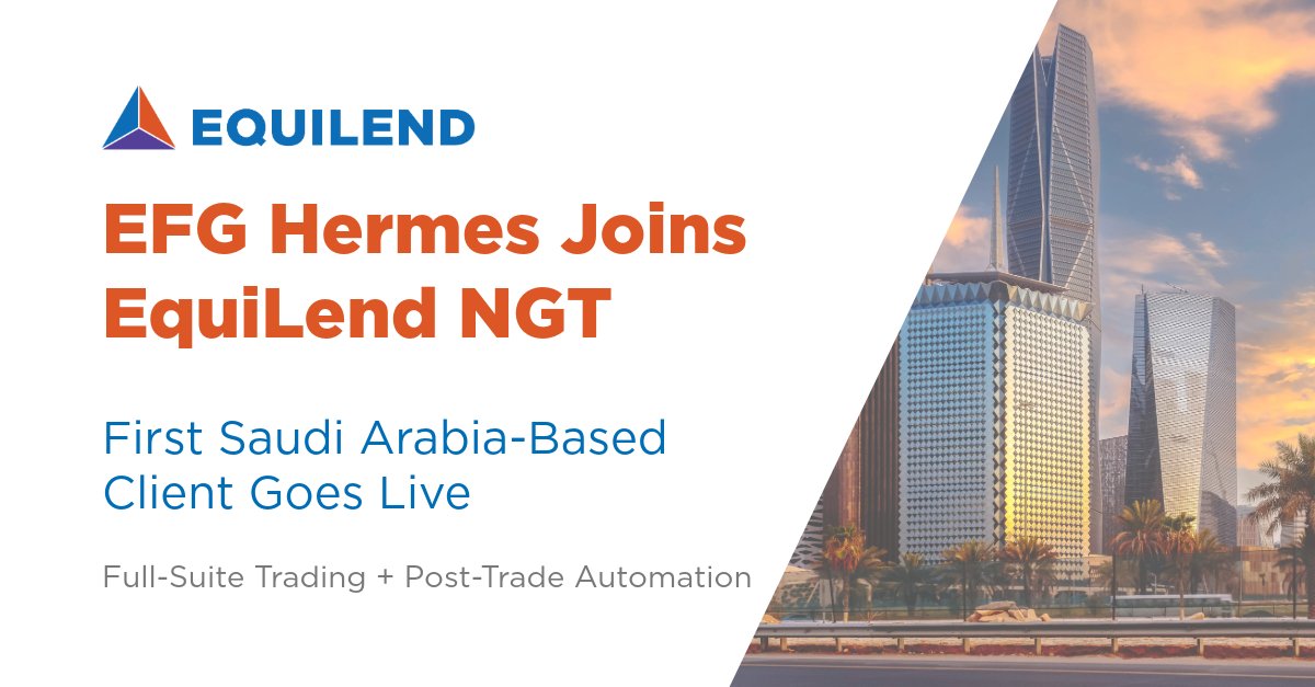 🚨 EFG Hermes goes live on EquiLend NGT. First Saudi Arabia-based trading client adopts full-suite of trading + post-trade automation with global access. Read our announcement here: equilend.com/insight/press-…

See why it matters. Request a demo: equilend.com/services/ngt/ #efghermes