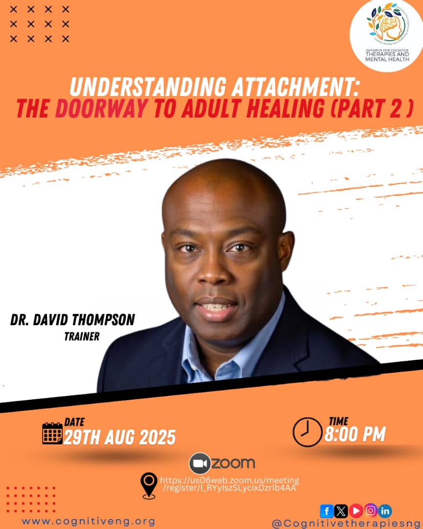 Free Mental Health Training – Aug 29!
Join The Initiative for Cognitive Therapies &amp; Mental Health for “Understanding Attachment: The Doorway to Adult Healing – Part 2” with Dr. David Thompson.
Zoom: us06web.zoom.us/meeting/regist…
Free Certificate!
#MentalHealth #Therapy