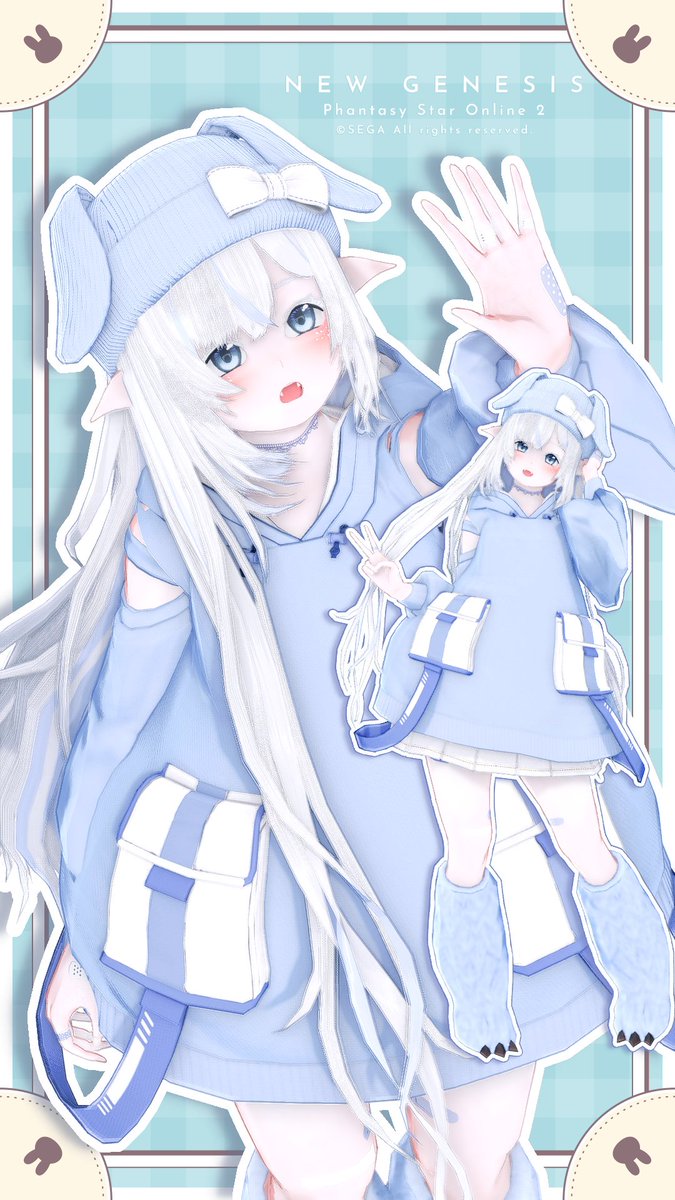 オーバーサイズパーカーV2にミニデニムスカートの袖出し可愛くてすき🩵⸝⸝
#メンテの日じゃないけどssを貼る 
#PSO2NGS_SS