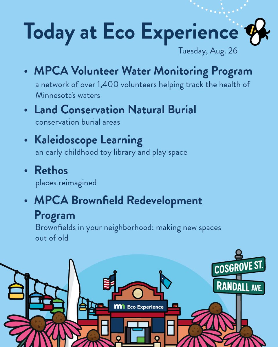 Minnesota Pollution Control Agency (@mnpca) on Twitter photo We hope you're getting out to the fair to enjoy this beautiful weather! Be sure to come by Eco Experience and meet today's partners: <a href="/rethos_/">Rethos: Places Reimagined</a>, Kaleidoscope Learning, Land Conservation Natural Burial, MPCA Volunteer Water Monitors, and the MPCA Brownfields Redevelopment Program. We hope you're getting out to the fair to enjoy this beautiful weather! Be sure to come by Eco Experience and meet today's partners: <a href="/rethos_/">Rethos: Places Reimagined</a>, Kaleidoscope Learning, Land Conservation Natural Burial, MPCA Volunteer Water Monitors, and the MPCA Brownfields Redevelopment Program.