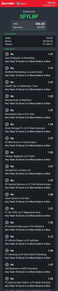 Hey check out the bet I just placed on Sportybet!
You can try your luck⏰ sportybet.com/ng/?shareCode=…