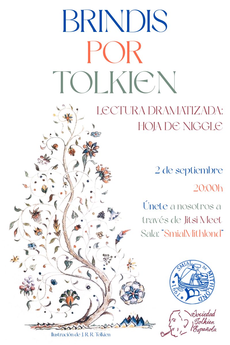 Smial Mithlond (@smialmithlond) on Twitter photo 🥂El próximo 2 de septiembre celebraremos en el smial de Mithlond un brindis por Tolkien virtual en el que se realizará una lectura dramatizada del relato "Hoja de Niggle"🍃. ¡Os esperamos en nuestra sala de Jitsi Meet!
<a href="/SocTolkien/">S.Tolkien Española</a> #Smialmithlond #Tolkien #SmialSte #EventosSTE 🥂El próximo 2 de septiembre celebraremos en el smial de Mithlond un brindis por Tolkien virtual en el que se realizará una lectura dramatizada del relato "Hoja de Niggle"🍃. ¡Os esperamos en nuestra sala de Jitsi Meet!
<a href="/SocTolkien/">S.Tolkien Española</a> #Smialmithlond #Tolkien #SmialSte #EventosSTE