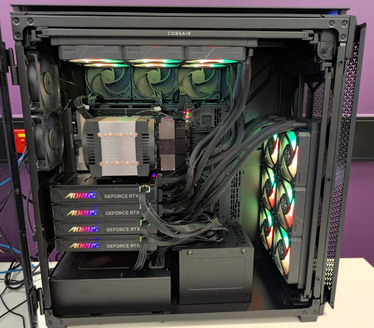 James Ferguson (@psy_fer_) on Twitter photo I built and installed this absolute beast of a machine for <a href="/nanopore/">Oxford Nanopore</a> basecalling <a href="/PeterMacCC/">Peter Mac Cancer Centre</a>
Threadripper
4x5090, liquid cooled
128gb DDR5 ram
~40Tb of nvme and SSD storage
TWO power supplies, a 1200W and a 2500W
All in a Corsair 9000D case
~5^7 samples/second with dorado. I built and installed this absolute beast of a machine for <a href="/nanopore/">Oxford Nanopore</a> basecalling <a href="/PeterMacCC/">Peter Mac Cancer Centre</a>
Threadripper
4x5090, liquid cooled
128gb DDR5 ram
~40Tb of nvme and SSD storage
TWO power supplies, a 1200W and a 2500W
All in a Corsair 9000D case
~5^7 samples/second with dorado.