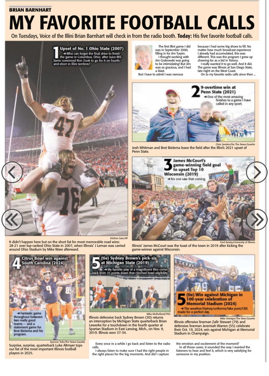 BBarn64's tweet photo. Featured in the Champaign News Gazette today.  You may have some other ⁦@IlliniFootball⁩ favorite moments! https://t.co/EVRY8EyHlk