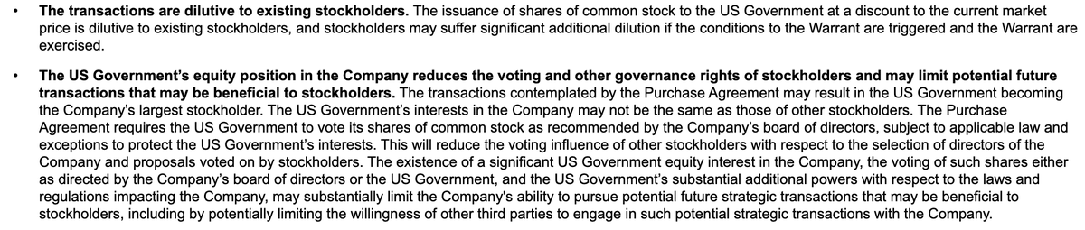Intel's SEC filing suggests existing shareholders may have standing to challenge the government's acquisition of 10% of the company. I wonder if anyone will sue.