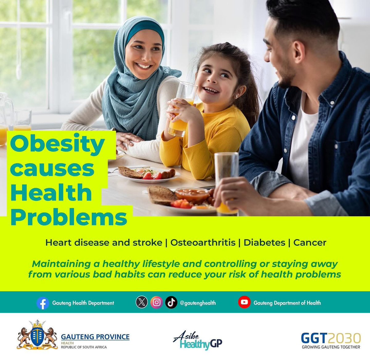 By maintaining a healthy lifestyle and controlling or abstaining from various detrimental habits, you can reduce your risk of health problems caused by obesity and being overweight.  #AsibeHealthyGP