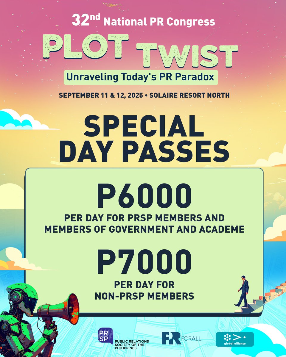 PRSPofficial's tweet image. BECAUSE YOU ASKED FOR IT 🚨
Day passes to the 32nd National PR Congress are now open! Can’t make both days? Choose your preferred date, learn from top thought leaders. 

Check the full agenda &amp;amp; register here 👉 bit.ly/32ndprcongress

#PRCongress2025 #PRForAll