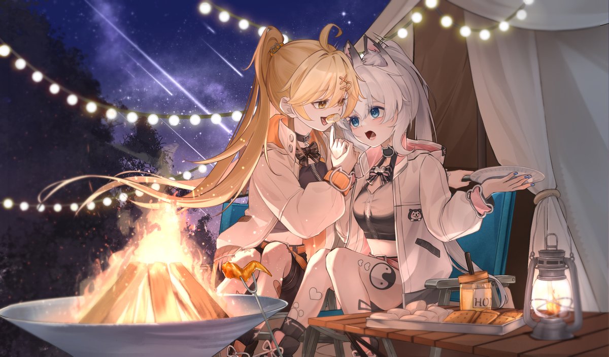 趁還是夏天, po返之前委託~
多謝玉子燒老師<a href="/Tamagoyaki_0056/">Tamagoyaki</a> 畫嘅真黑葵葵夏日星空營火燒野食圖~
葵黑貼貼💕
#真黑社會 
#哈士葵