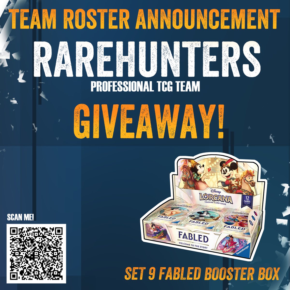 We Know It Is Tough To Find Product for Disney Lorcana Set 9 Fabled at the Moment.

We Are Giving Away One Set 9 Fabled Booster Box!

To Give You A Chance To Get A Box and To Celebrate Our Team Roster Announcement!

Link In The Comments Down Below! ⬇️