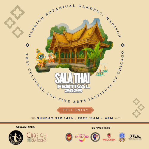 wisli_uw's tweet image. Come celebrate Thai culture at the Sala Thai Festival at Olbrich Gardens on Sunday, September 14 from 11am-4pm!
Enjoy traditional food, dance performances, workshops, and cultural demonstrations. Stop by our table to learn more about the WISLI language programs!