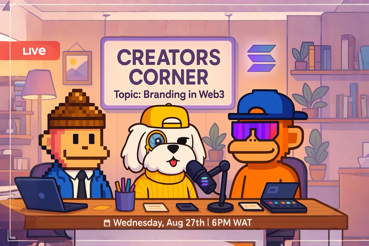 Kryptdou | Earn (@kryptdou_) on Twitter photo Join us for another insightful session of Creators Corner #4 on the engaging topic: “Branding in Web3.” Solflare big brains will be here live so do not miss this. 😎
Time: 6 PM WAT
Venue: X Space
Guest: <a href="/MakySOL_/">Maky | Solflare 🧢</a>
Set reminders using the link in the comments. Join us for another insightful session of Creators Corner #4 on the engaging topic: “Branding in Web3.” Solflare big brains will be here live so do not miss this. 😎
Time: 6 PM WAT
Venue: X Space
Guest: <a href="/MakySOL_/">Maky | Solflare 🧢</a>
Set reminders using the link in the comments.