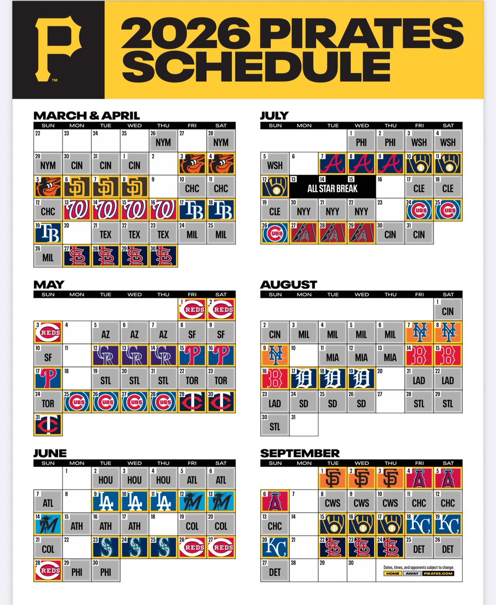 The Pirates released their 2026 schedule today. They'll open the
