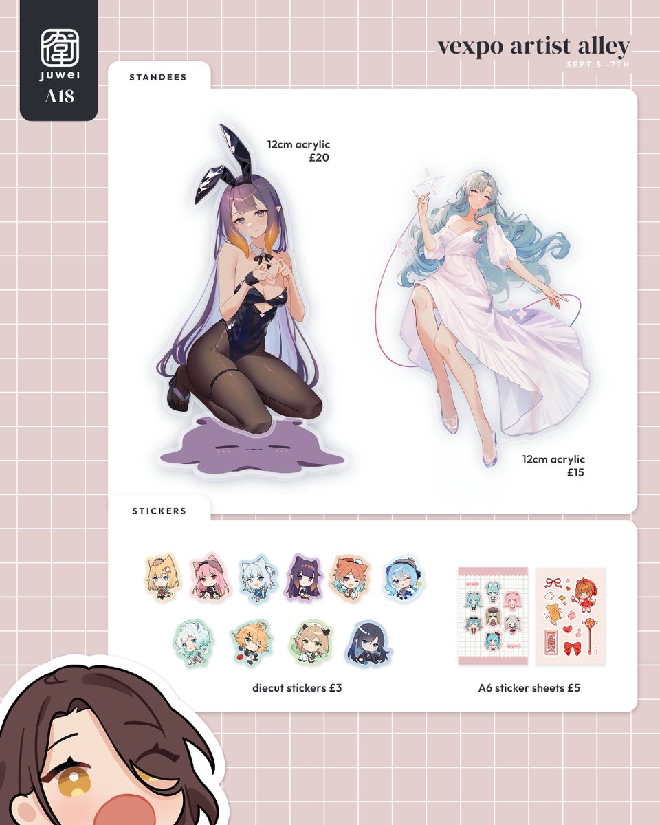 【vexpo catalogue】 — artist alley A18

so many new charms and other stuff for vexpo yippeeee!! don't forget you can also preorder some non-vtuber items from previous cons at the link below!

#vexpo2025