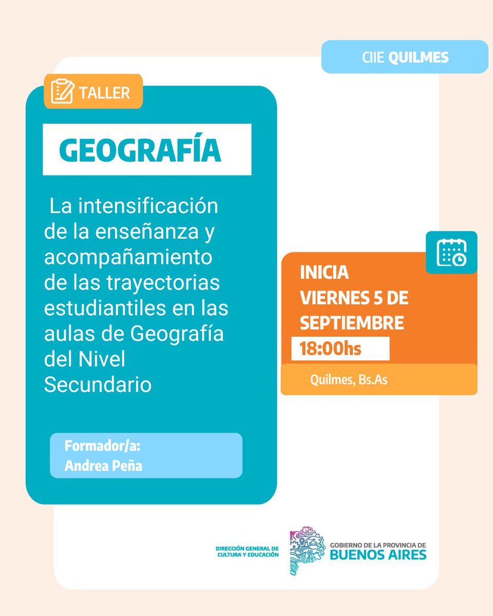 CIEQuilmes's tweet photo. ¡Atención docente!
Ya comenzó la inscripción a los talleres de nivel secundaria. ¡Todavía estás a tiempo de sumarte!
Taller con puntaje bonificante ,fuera de servicio .Formulario de inscripción https://t.co/k0E4y2hw4t https://t.co/FHdtFbc4Pf
