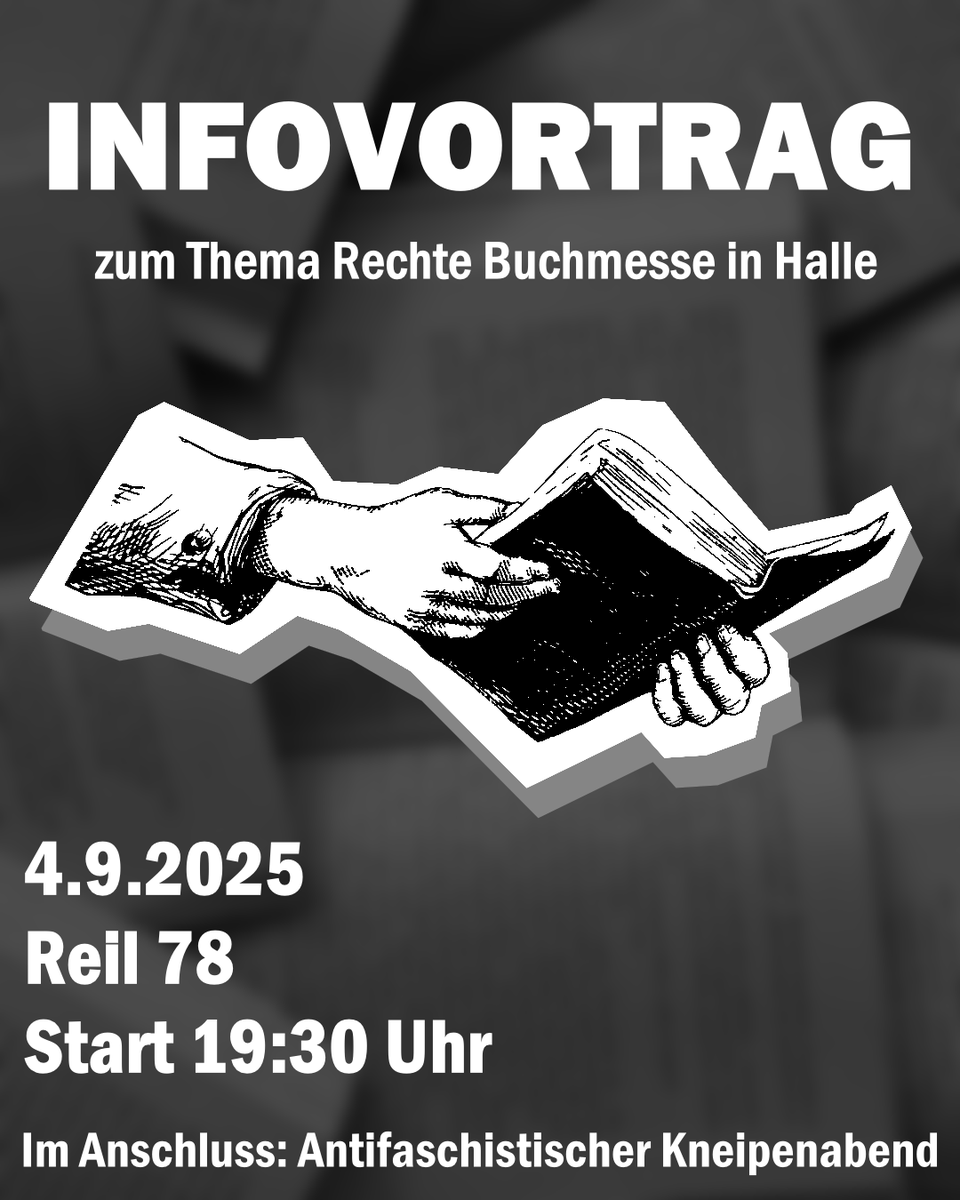 OAPHalle's tweet photo. Am Wochenende vom 8. &amp; 9. November 
diesen Jahres soll auf dem Gelände 
der Halle-Messe GmbH eine Messe 
für extrem Rechte Verlage stattfinden,
für die seit Anfang diesen Jahres auch schon 
fleißig Werbung gemacht wird. /1 https://t.co/oM1VbimQxo