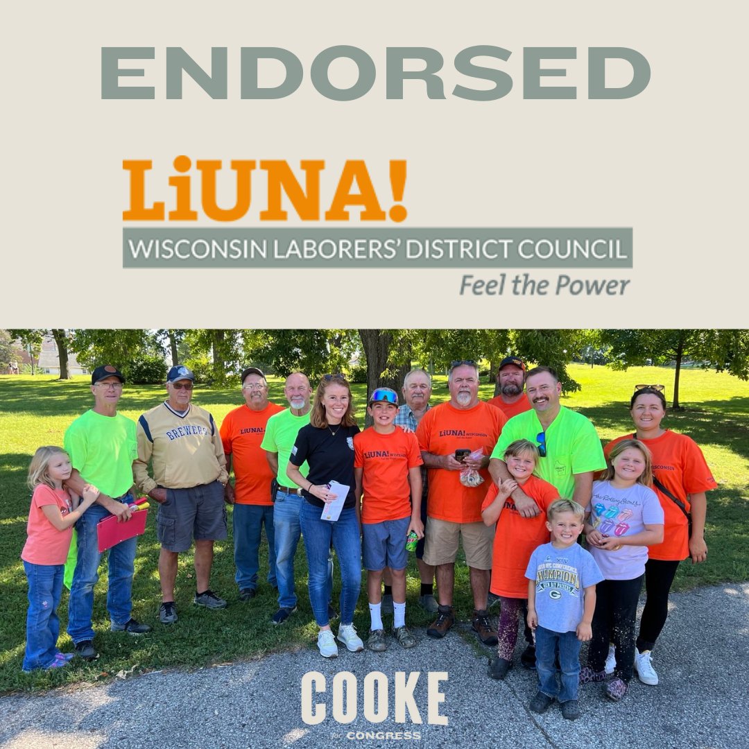“Rebecca Cooke comes from a union family, and we need her perspective to fight for not just LIUNA and other union members, but for all working families. She understands that we need to invest in our workforce and create more opportunities for people to learn a trade by promoting