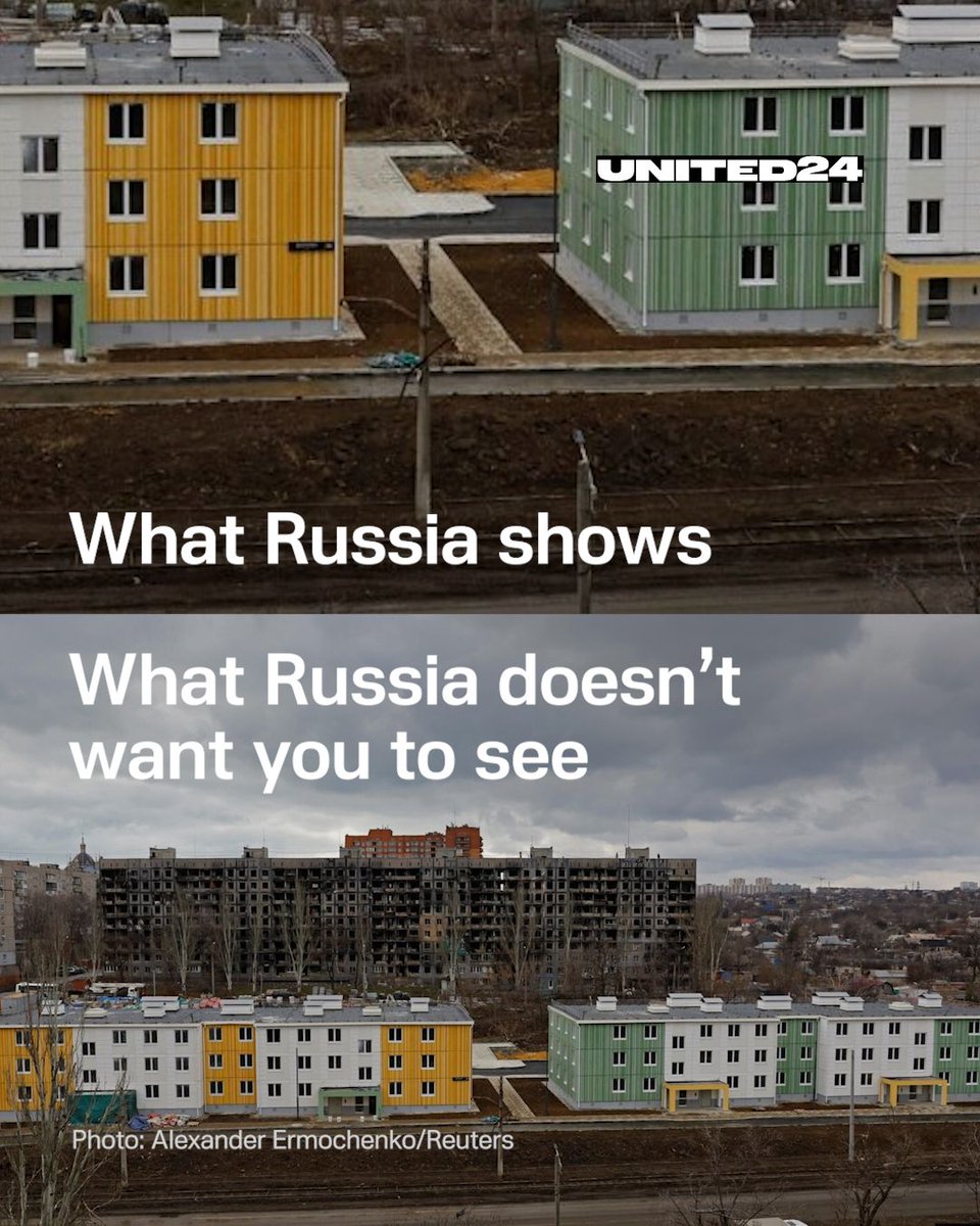 In occupied Ukraine, Russia paints facades to cover up war-shattered homes.

🧵1/8⬇️