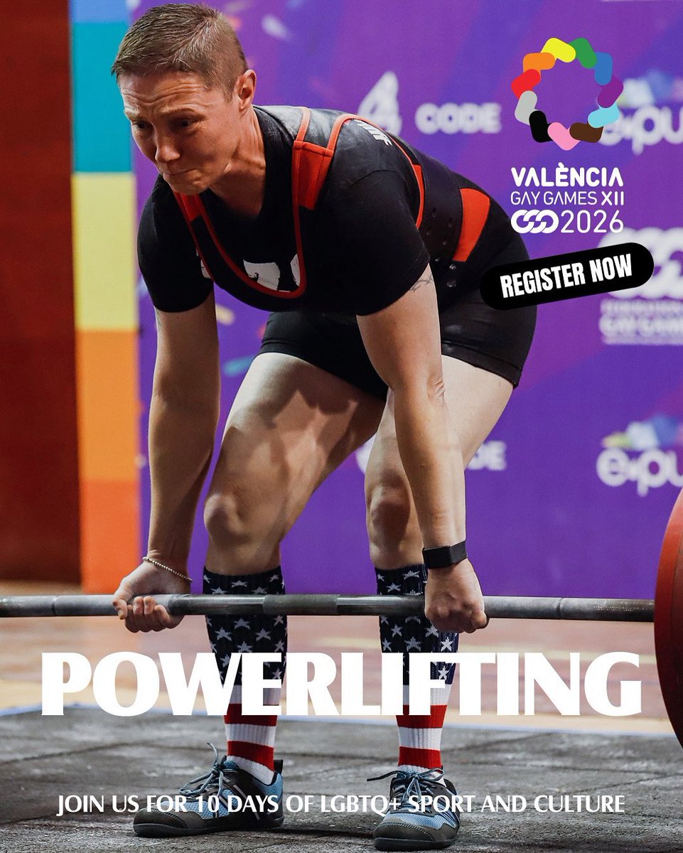 Lift loud, lift proud! 🏋️‍♀️💪 Registration is OPEN for Gay Games XII 2026 in València. Step onto the platform and show the world your strength. 🏳️‍🌈 gaygamesvalencia2026.com/en/