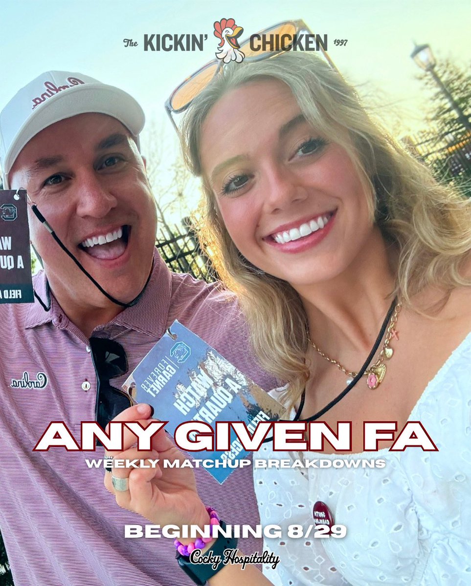 CockyHosp's tweet photo. ANY GIVEN FA 🏈 Tune in every Friday during football season to hear FA’s (@faithannefloydd) breakdown of the Gamecock’s weekly matchup and score prediction. Begins Friday 8/29.
Presented by The Kickin’ Chicken 🐔
#FAknowsball #anygivenfa #anygivensaturday #gamecocks #gamecockfootball #collegefootball #keepitcocky
