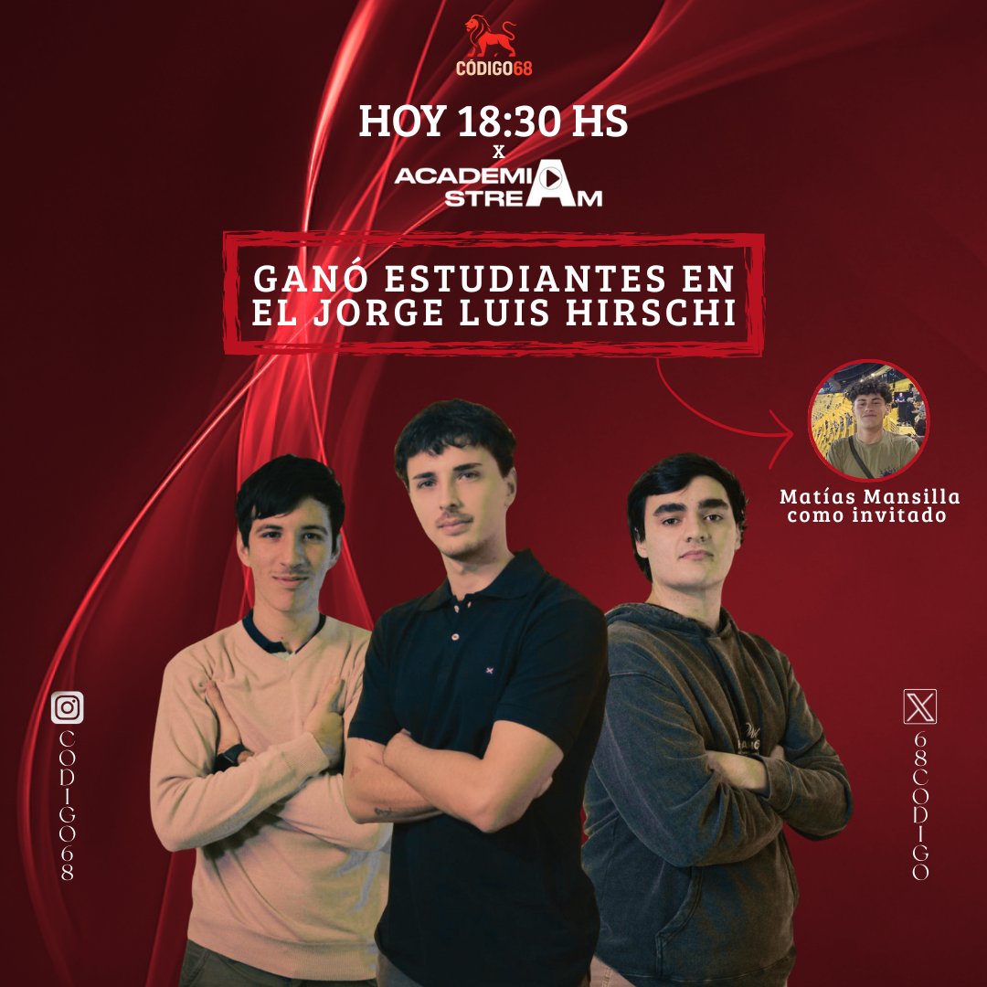 CÓDIGO 68 (@68codigo) on Twitter photo #EDLP 🎥🇦🇹 ¡HOY TENEMOS PROGRAMA!
▶️ Desde las 18:30 hs, vamos a estar en vivo por Academia Stream con todo lo que nos dejó el triunfo de Estudiantes frente a Aldosivi en el Jorge Luis Hirschi.
👉 Viene <a href="/_Matymansi/">Matías Mansilla 🎤</a> para hablar sobre la actualidad del Pincha. #EDLP 🎥🇦🇹 ¡HOY TENEMOS PROGRAMA!
▶️ Desde las 18:30 hs, vamos a estar en vivo por Academia Stream con todo lo que nos dejó el triunfo de Estudiantes frente a Aldosivi en el Jorge Luis Hirschi.
👉 Viene <a href="/_Matymansi/">Matías Mansilla 🎤</a> para hablar sobre la actualidad del Pincha.