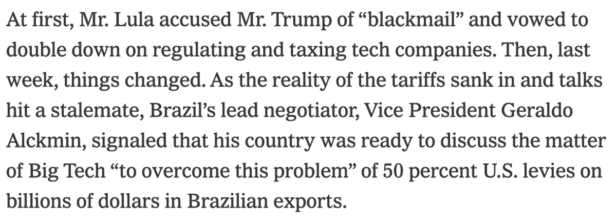 NextGen Competition (@nxtgencomp) on Twitter photo Yet another instance of President Trump doing Big Tech’s bidding abroad. Through the weaponization of tariffs, Big Tech is forcing countries like Brazil to cave. 🤦🏻♂️
More from <a href="/ana_ionova/">Ana Ionova</a> with <a href="/nytimes/">The New York Times</a> ⬇️
x.com/ana_ionova/sta… Yet another instance of President Trump doing Big Tech’s bidding abroad. Through the weaponization of tariffs, Big Tech is forcing countries like Brazil to cave. 🤦🏻♂️
More from <a href="/ana_ionova/">Ana Ionova</a> with <a href="/nytimes/">The New York Times</a> ⬇️
x.com/ana_ionova/sta…