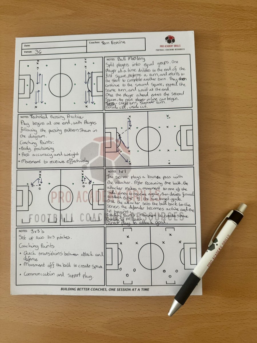 Every session I run has a clear structure:
✅ Ball mastery
✅ Technical &amp; tactical work
✅ Game outcomes
✅ Coaching points

Player development drives the plan.
proacademydrills.com

#ProAcademyDrills #SessionPlanning #FootballCoaching