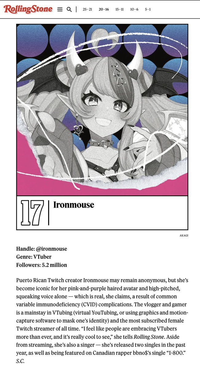 __R0XY__'s tweet image. Our very own Demon Queen has made it onto the Rolling Stone&apos;s 25 Most Influential Creators of 2025! 
rollingstone.com/culture/cultur…