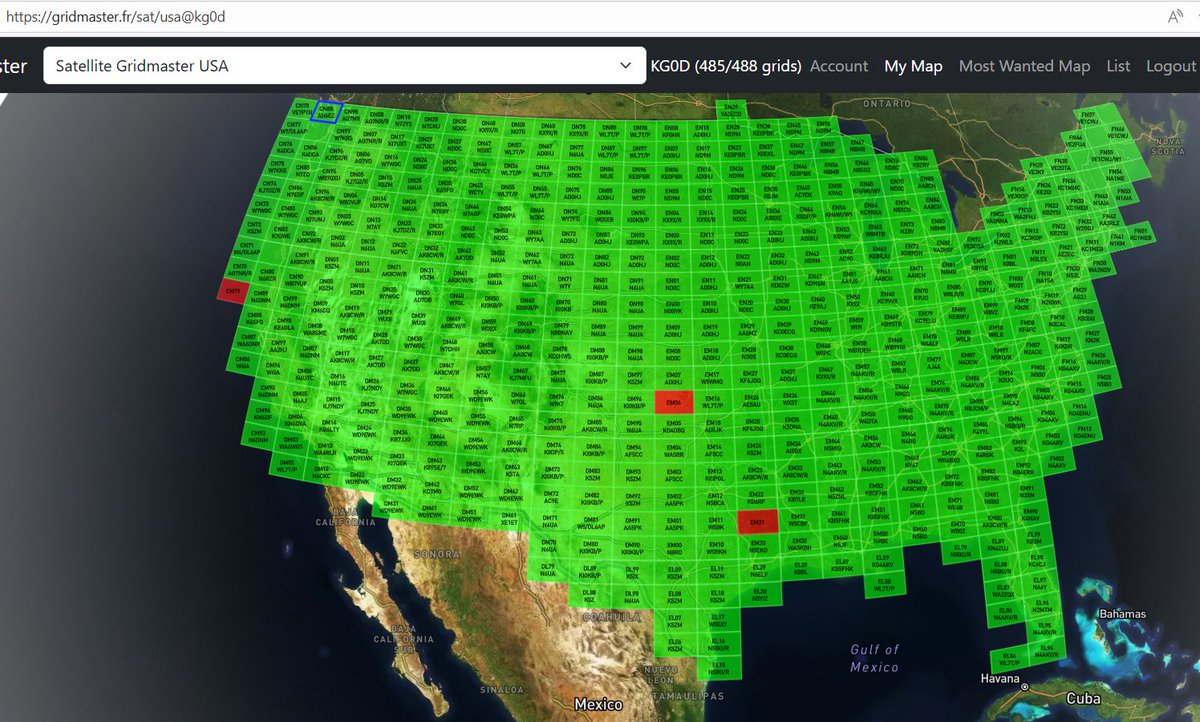 KG0D_Dave's tweet image. Down to three grids squares needed now. Recent contact with KB7LE has confirmed EM32. Still need CM79, EM06, EM21. Thank you Rovers!! Map from Gridmaster.fr dave