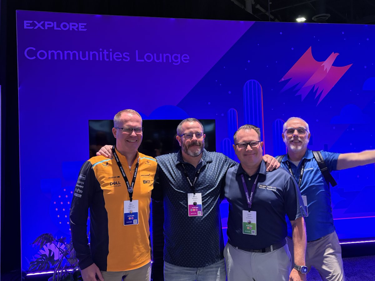 VMwareCommunity's tweet image. 🏅#vExperts like @DavidMDavis, @MarcHuppert &amp;amp; @tameckamckay – featured in today&apos;s General Session, demonstrate a strong commitment to knowledge sharing in the VMware CMTY.  

Come meet @vCommunityGuy Corey Romero in The Communities Lounge &amp;amp; learn more about the vExpert program.