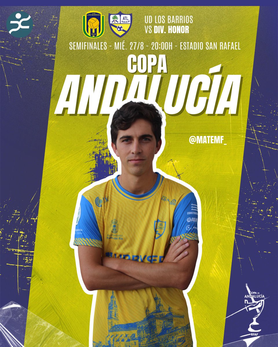 Atl. Palma del Río CF (@atcopalmadelrio) on Twitter photo 🏆 𝐂𝐎𝐏𝐀 𝐀𝐍𝐃𝐀𝐋𝐔𝐂𝐈́𝐀 ⚽️
⚔️ Mañana comenzamos la eliminatoria de semifinales de la Copa Andalucía
🆚 Nuestro rival será la <a href="/UDLosBarriosFC/">Unión Deportiva Los Barrios Oficial</a>
✈️ Este miércoles disputaremos a las 20:00h la ida, en campo visitante
#AmarilloYAzul 🟡🔵 🏆 𝐂𝐎𝐏𝐀 𝐀𝐍𝐃𝐀𝐋𝐔𝐂𝐈́𝐀 ⚽️
⚔️ Mañana comenzamos la eliminatoria de semifinales de la Copa Andalucía
🆚 Nuestro rival será la <a href="/UDLosBarriosFC/">Unión Deportiva Los Barrios Oficial</a>
✈️ Este miércoles disputaremos a las 20:00h la ida, en campo visitante
#AmarilloYAzul 🟡🔵