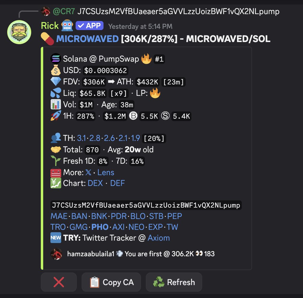 Been quietly cooking in Come Up
$LLM 1.2M -> 24.4M 
21X
$BEN 20k -> 371k
19X
$MICROWAVED 306k -> 3.4m
10x
Join FREE discord.gg/f8neuSGuNK