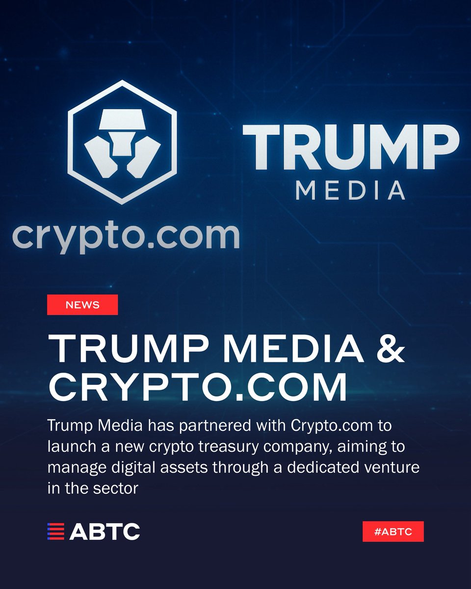 Trump Media has partnered with https://t.co/k7qcfPs6ML to launch a crypto  treasury company. The venture will focus on managing digital assets through  a new entity. Will this reshape the crypto treasury space? Source: