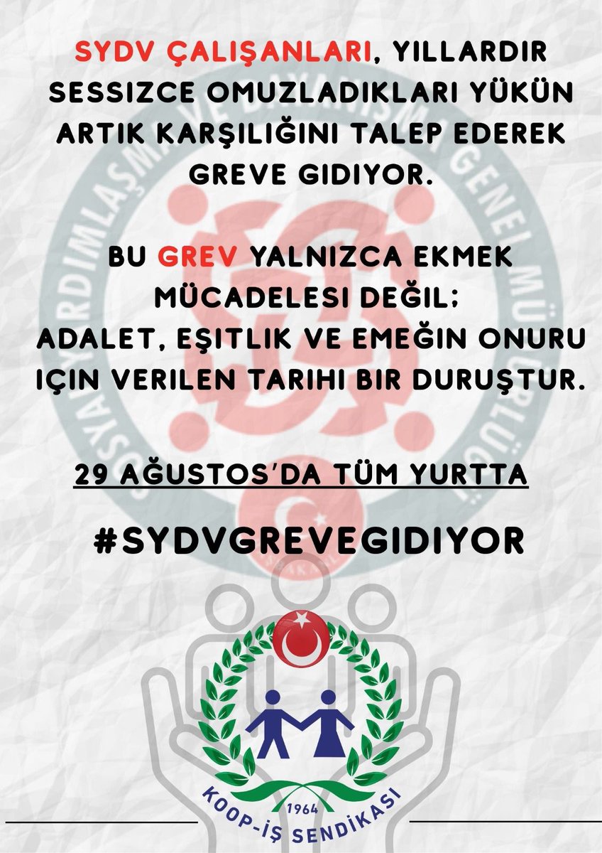 SYDV İŞÇİLERİ HAKKINI ALINCAYA KADAR GREVDE ‼️

#SYDVGreveGidiyor 

<a href="/_cevdetyilmaz/">Cevdet Yılmaz</a>
<a href="/tcailesosyal/">T.C. Aile ve Sosyal Hizmetler Bakanlığı</a>
<a href="/MahinurOzdemir/">Mahinur Özdemir Göktaş</a>
<a href="/csgbakanligi/">T.C. Çalışma ve Sosyal Güvenlik Bakanlığı</a>
<a href="/isikhanvedat/">Prof. Dr. Vedat Işıkhan</a>
<a href="/SayimMadak/">Dr. Sevim Sayım Madak 🇹🇷</a>
<a href="/ztarikdaroglu/">Zafer TARIKDAROĞLU</a>
<a href="/LemanYenigunAk/">Leman Yenigun</a>
<a href="/ashb_sygm/">Sosyal Yardımlar Genel Müdürlüğü</a>