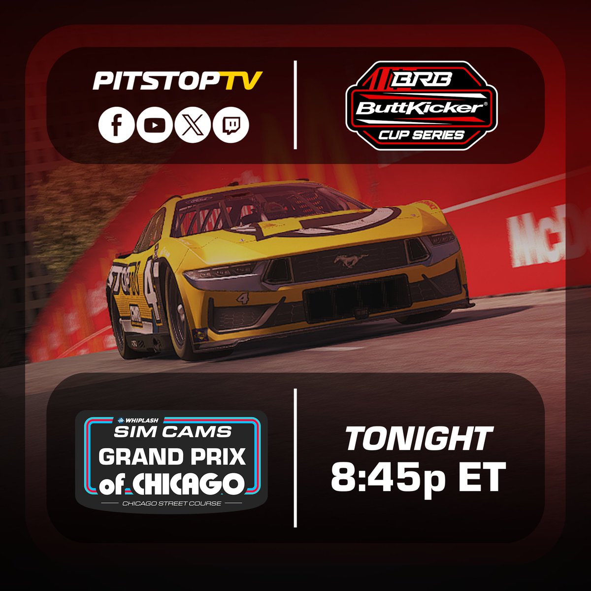 TONIGHT: BRB goes back to the Streets of Chicago in the <a href="/wsimcams/">Whiplash Sim Cams</a> Grand Prix of Chicago! Catch the only road course in the BRB Season 4 Chase tonight!

📍: Chicago Street Course
⏰: 8:45p ET
🔗: youtube.com/watch?v=vPQ3mo…

#iRacing | #PitStopTV | #SimRacing