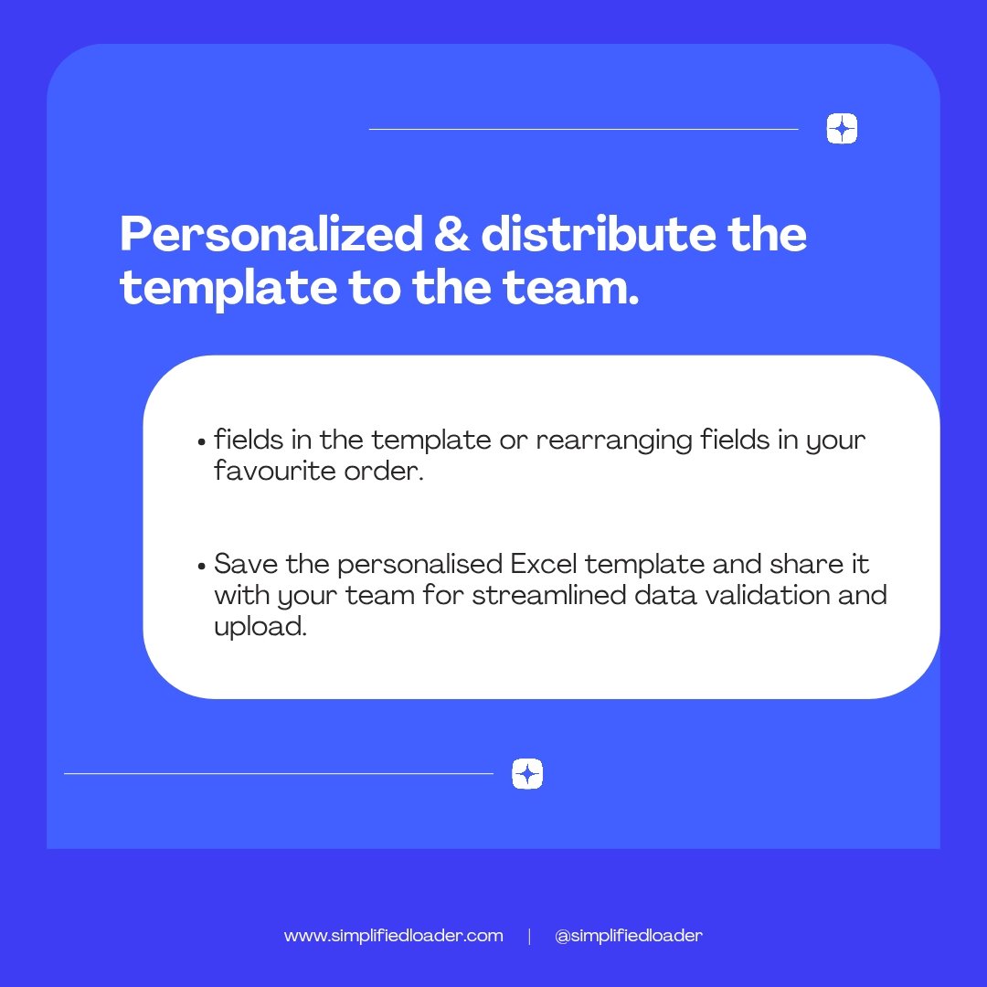 simplifiedloadr's tweet image. Simplify Data Management with Personalized Templates!🔹Customize templates by rearranging fields to match your workflow 🔹 Save and share with your team for consistent data validation 🔹Streamline uploads and reduce manual errors🔹Boost productivity with automated processes