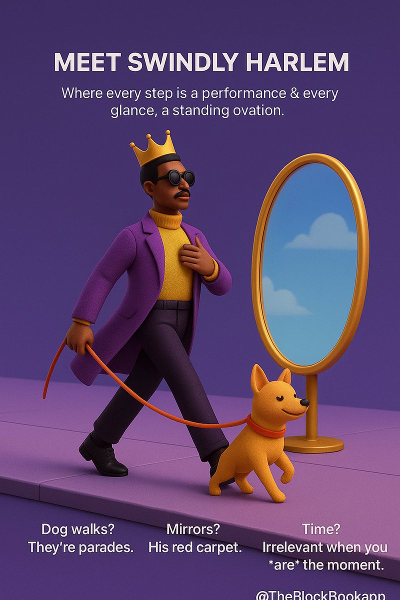 Muhamma84187206's tweet photo. 🌟 Introducing Swindly Harlem — where every step is a performance & every glance, a standing ovation.
🐾 Dog walks? They’re parades.
🕶️ Mirrors? His red carpet.
⏳ Time? Irrelevant when you are the moment.
#SwindlyHarlem #FutureIcons #ClassOf2082
@TheBlockBookapp https://t.co/5g30NqRCmx
