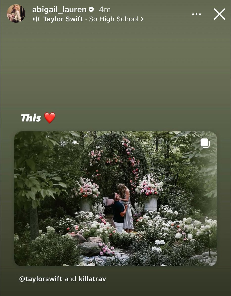🚨| Abigail reposted Taylor Swift and Travis Kelce’s engagement post:

“This ❤️”