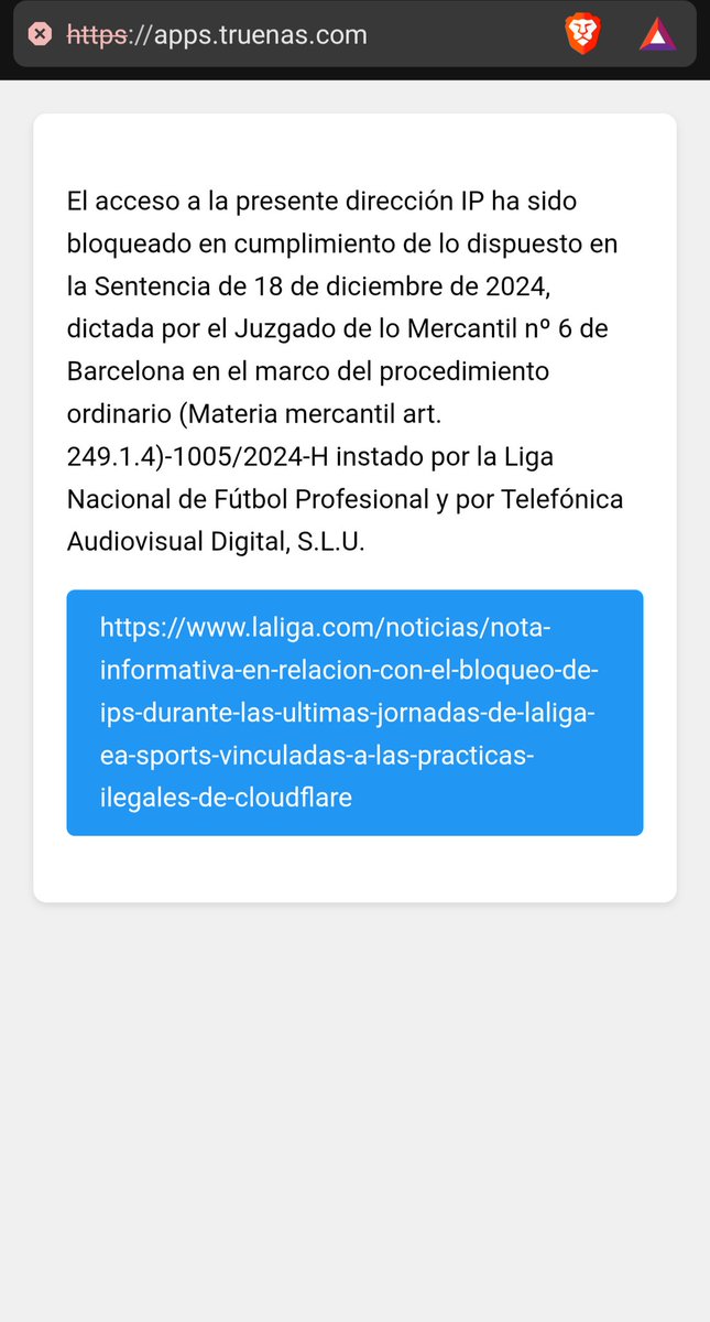 Hola <a href="/digimobil_es/">DIGI España</a>

No hay fútbol y la IP 185.244.226.2 sigue bloqueada desde hace más de 24 horas. No puedo usar mi NAS correctamente.

No paráis de perjudicar al usuario, cada dia más cerca del cambio de compañía

#LaLigaGate