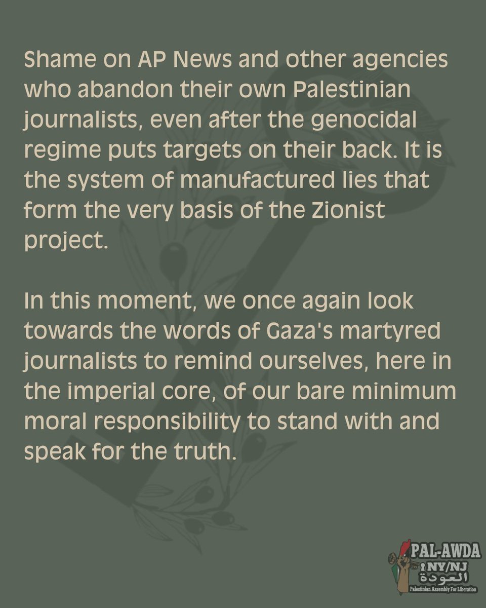 PAL-Awda NY/NJ (@pal_awda) on Twitter photo .<a href="/PAL_Awda/">PAL-Awda NY/NJ</a> mourns the 15 Palestinians slaughtered yesterday in a double-tap strike on Nasser Hospital by the Zionist entity, including the martyrdom of journalists & health care workers. As "israel" enacts its final solution, we will never forget & never forgive the .<a href="/PAL_Awda/">PAL-Awda NY/NJ</a> mourns the 15 Palestinians slaughtered yesterday in a double-tap strike on Nasser Hospital by the Zionist entity, including the martyrdom of journalists & health care workers. As "israel" enacts its final solution, we will never forget & never forgive the