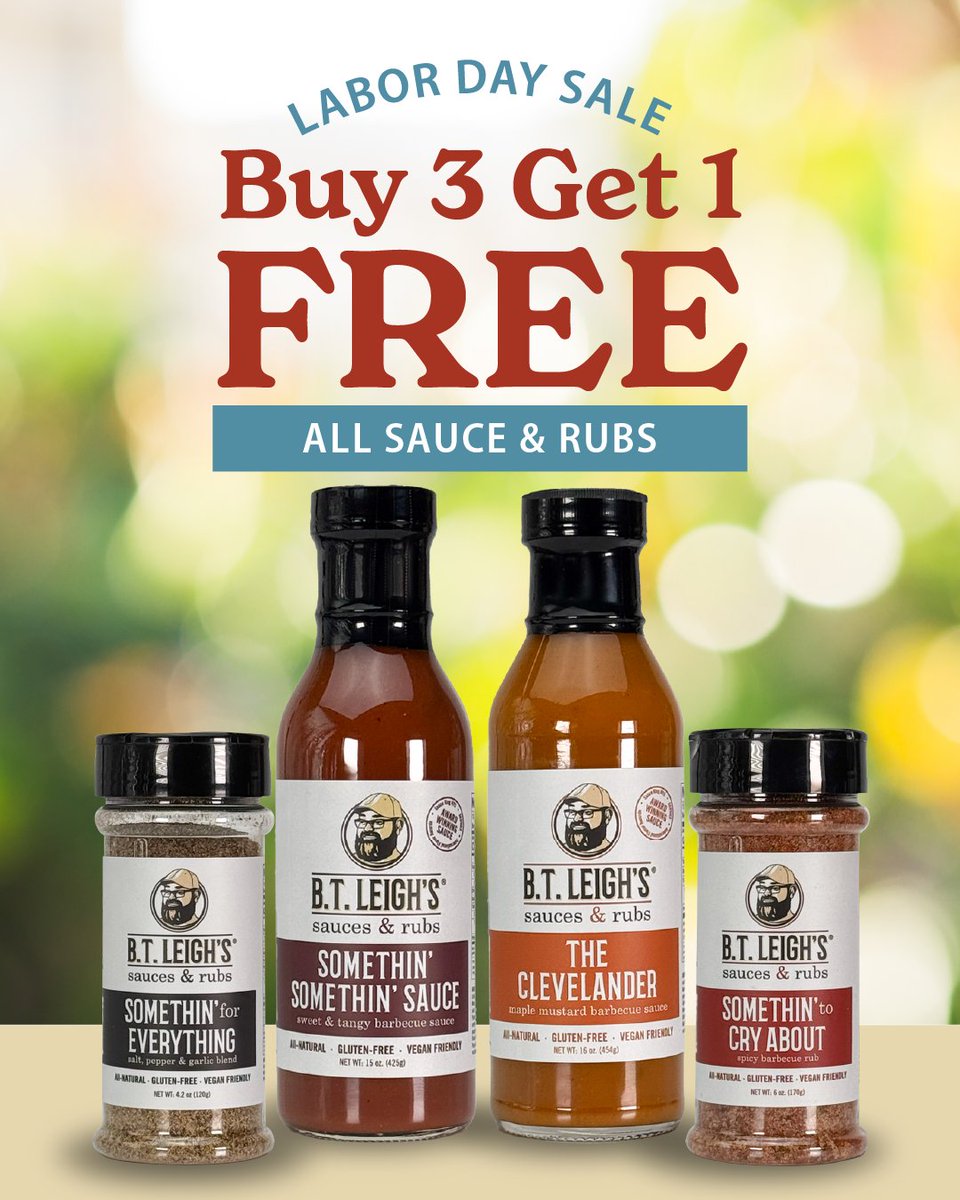 It’s go time.

Our Buy 3, Get 1 Free Labor Day Sale is officially live at btleighs.com!

📷 Mix and match any sauces and rubs
📷 No code needed
📷 Deal ends Monday, 9/2

Flavor waits for no one, and neither should you.