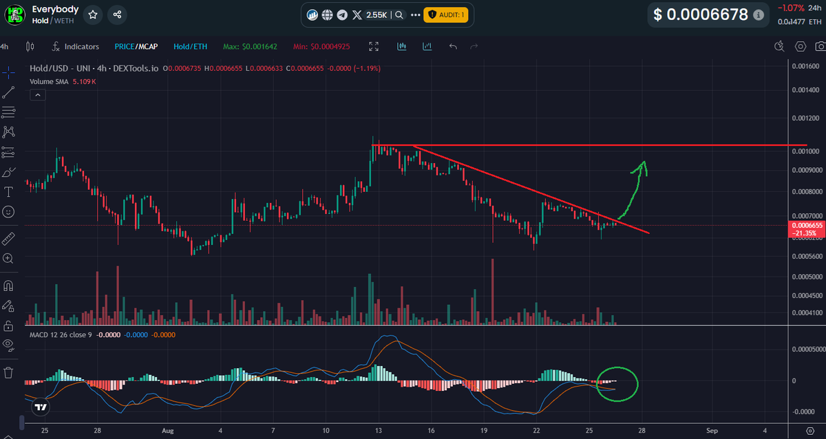 Paddy_Stash's tweet photo. The $HOLD 4hr chart is ready to make its move...

Today is day 700 that the token has existed!  Its survived multiple 75% dumps and just keeps growing!

.001 is 1st resistance than back to new ATHs! https://t.co/DZePiNoRHi